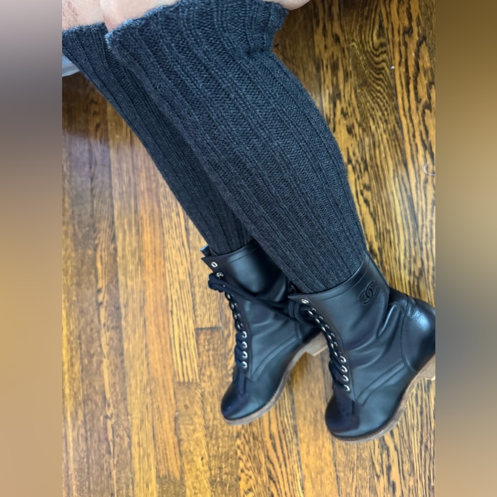 Chanel combat lace up knit sock boots size 38 - Picture 8 of 16